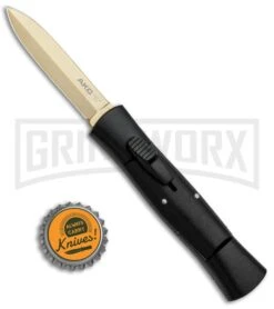 AKC 007 Concord Black OTF Automatic Knife - Dagger Gold Plain -Akc AKC 007 Concord Dagger OTF Auto Black Gold BP 28946 jr bottlecap large