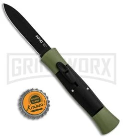 AKC Concord Green/Black OTF Automatic Knife - Flat Black -Akc AKC 007 Concord OTF Green Black Flat GX 30500 jr bottlecap large