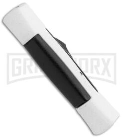 AKC 007 Concord White/Black OTF Automatic Knife - Dagger Satin -Akc AKC 007 Concord OTF White Satin Dagger GX 30495 jr side large