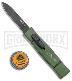 AKC Minion Concord Green OTF Automatic Knife - Spear Point Plain -Akc AKC 007 Mini Concord OTF Auto NATO Green Black BHQ 135713 jr bottlecap large
