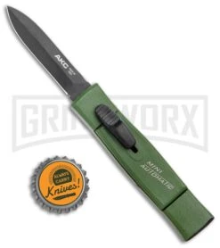 AKC Minion Nato Green OTF Automatic Knife - Dagger Black Plain -Akc AKC 007 Mini Concord OTF Auto NATO Green Dagger Black BHQ 135714 jr bottlecap large