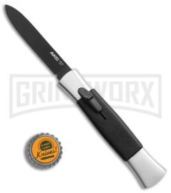 AKC 077 Concord Polish/Black OTF Automatic Knife - Flat Black Plain -Akc AKC 077 Concord Polish Black flat black plain BP 22707 er bottlecap large