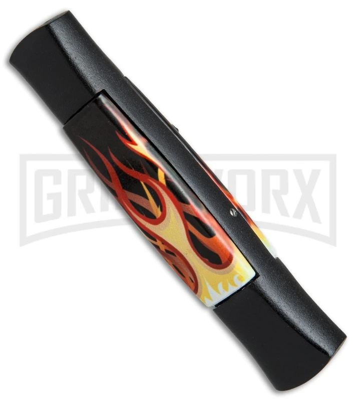 AKC 077 Concord Flames OTF Automatic Knife - Flat Grind Black Plain 5 AKC 077 Concord Flames OTF Automatic Knife - Flat Grind Black Plain - Image 3