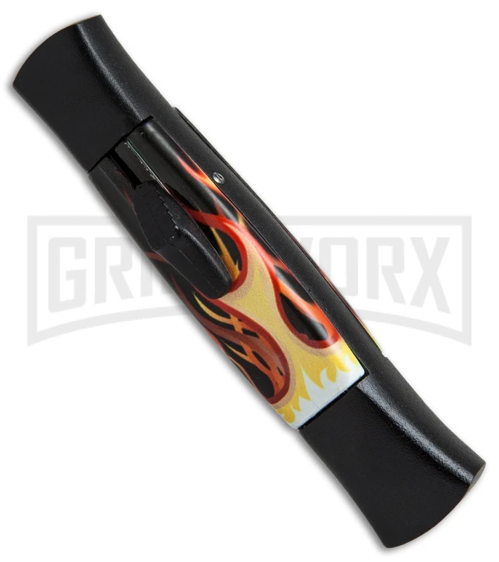 AKC 077 Concord Flames OTF Automatic Knife - Flat Grind Black Plain 4 AKC 077 Concord Flames OTF Automatic Knife - Flat Grind Black Plain - Image 2