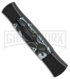AKC 077 Concord Route 66 Skull OTF Automatic Knife - Black Plain -Akc AKC 077 concord route 66 skull black plain BP 19012 er side large