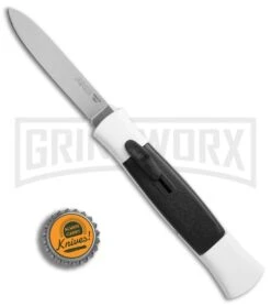 AKC 077 Concord White/Black OTF Automatic Knife - Flat Satin Plain -Akc AKC 077 concord white black satin flat BHQ 52355 er bottlecap large