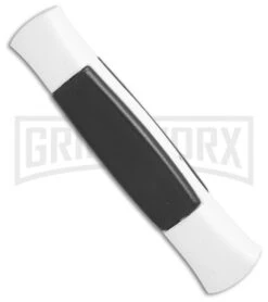 AKC 077 Concord White/Black OTF Automatic Knife - Flat Satin Plain -Akc AKC 077 concord white black satin flat BHQ 52355 er spine large
