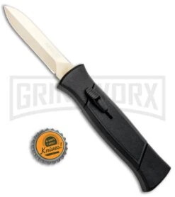 AKC 777 Blackfinger Black OTF Automatic Knife - Dagger Gold Plain -Akc AKC 777 Blackfinger OTF Auto Black Gold Dagger BHQ 92040 jr bottlecap large