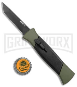 AKC 777 Blackfinger Green/Black OTF Automatic Knife - Black Tanto -Akc AKC 777 Blackfinger OTF Auto Green Black Black Tanto BHQ 153513 jr bottlecap large