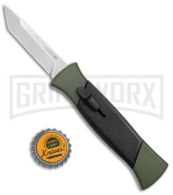AKC 777 Blackfinger Green/Black OTF Automatic Knife - Satin Tanto -Akc AKC 777 Blackfinger OTF Auto Green Black SW Tanto BHQ 152941 jr bottlecap large