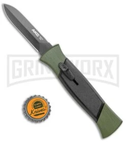 AKC 777 Green Blackfinger Brushed Aluminum OTF Automatic Knife - Black Dagger -Akc AKC 777 Green Blackfinger Dagger OTF Auto Brushed Aluminum Black BHQ 87411 jr bottlecap large