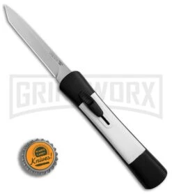 AKC Concord Black/White OTF Automatic Knife - Tanto Satin Plain -Akc AKC Concord Tanto Black White Satin BHQ 90287 er bottlecap large