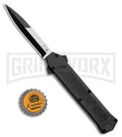 AKC F-16 Black D/A OTF Automatic Knife - Bayo Two Tone -Akc AKC F 16 Black DA OTF Auto Bayo TT Plain BHQ 111245 jr bottlecap large