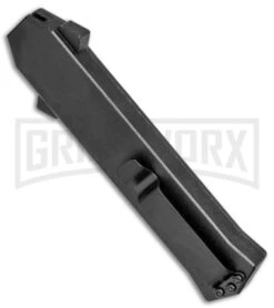 AKC F-16 Black/Stripe Inlay D/A OTF Automatic Knife - Bayo Satin Plain -Akc AKC F 16 Black Stripe Inlay DA OTF Bayo Satin Plain BP 25394 jr side large