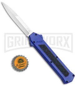 AKC F-16 Blue D/A OTF Automatic Knife - Bayo Satin Plain -Akc AKC F 16 Blue DA OTF Bayo Satin Plain BP 23856 jr bottlecap large