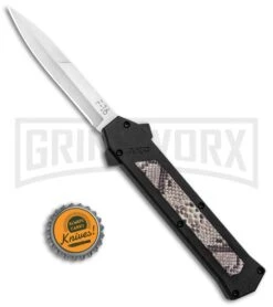AKC F-16 Diamondback D/A OTF Automatic Knife - Bayo Satin Plain -Akc AKC F 16 DA Bayo OTF Auto Diamondback Satin BHQ 131609 jr bottlecap large