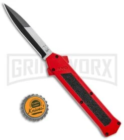 AKC F-16 Red D/A OTF Automatic Knife - Bayo Two Tone Plain -Akc AKC F 16 DA Bayo OTF Auto Red BHQ 112389 jr bottlecap large