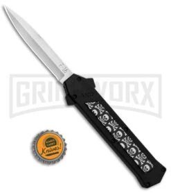 AKC F-16 Skulls D/A OTF Automatic Knife - Bayo Satin Plain -Akc AKC F 16 DA Bayo OTF Auto Skulls Satin BHQ 84593 jr bottlecap large