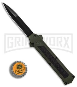 AKC F-16 OD Green D/A OTF Automatic Knife - Bayo Black Plain -Akc AKC F 16 DA Bayonet OD Green Black BHQ 86948 er bottlecap large