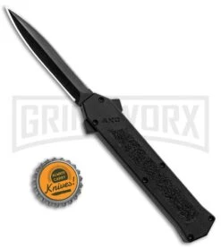 AKC F-16 Black D/A OTF Automatic Knife - Dagger Black Plain -Akc AKC F 16 DA Dagger OTF Auto Black Black GX 33364 jr bottlecap large