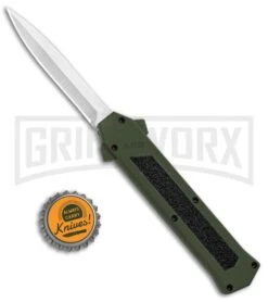 AKC F-16 Green D/A OTF Automatic Knife - Dagger Satin Plain -Akc AKC F 16 DA Dagger OTF Auto Green Satin BHQ 91965 jr bottlecap large