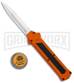 AKC F-16 Orange D/A OTF Automatic Knife - Dagger Satin Plain -Akc AKC F 16 DA Dagger OTF Auto Orange Satin BHQ 91966 jr bottlecap large