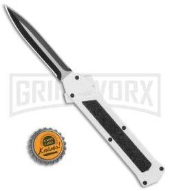 AKC F-16 White D/A OTF Automatic Knife - Dagger Two Tone Plain -Akc AKC F 16 DA Dagger OTF Auto White TT BHQ 114659 jr bottlecap large
