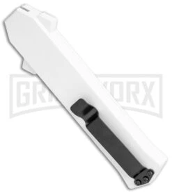AKC F-16 White D/A OTF Automatic Knife - Dagger Two Tone Plain -Akc AKC F 16 DA Dagger OTF Auto White TT BHQ 114659 jr side large
