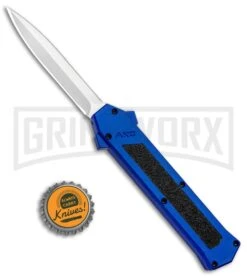 AKC F-16 Blue D/A OTF Automatic Knife - Dagger Satin Plain -Akc AKC F 16 DA Dagger OTF Blue Satin BHQ 93753 jr bottlecap large