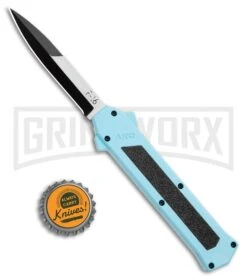 AKC F-16 Teal D/A OTF Automatic Knife - Bayonet Two Tone Plain -Akc AKC F 16 Teal DA OTF Auto Bayo TT Plain GX 35011 jr bottlecap large