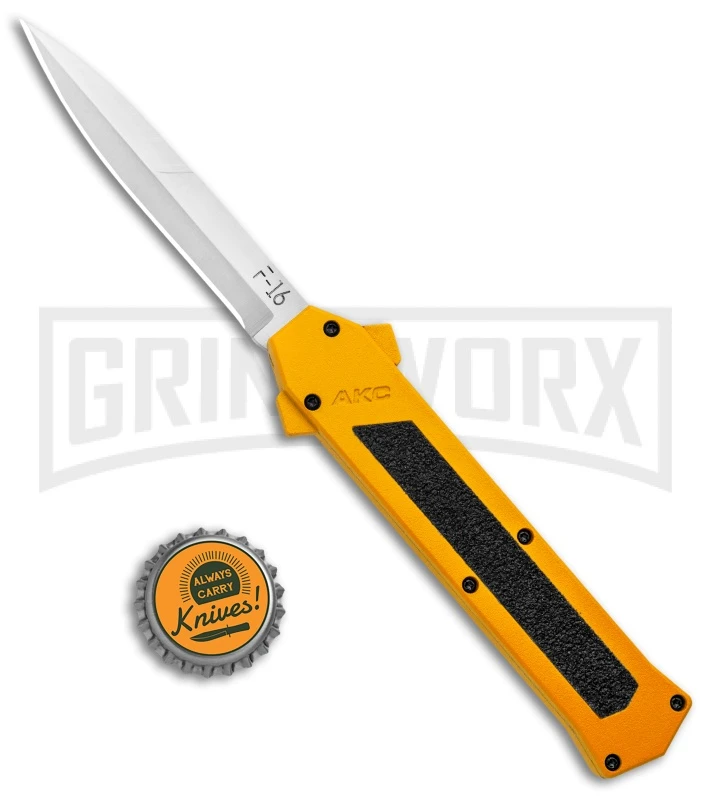 AKC F-16 Yellow D/A OTF Automatic Knife - Bayonet Satin Plain 6 AKC F-16 Yellow D/A OTF Automatic Knife - Bayonet Satin Plain - Image 4