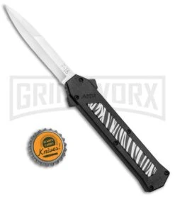 AKC F-16 Zebra D/A OTF Automatic Knife - Bayo Satin Plain -Akc AKC F 16 Zebra DA OTF Auto Bayo Satin Plain BP 25401 jr bottlecap large