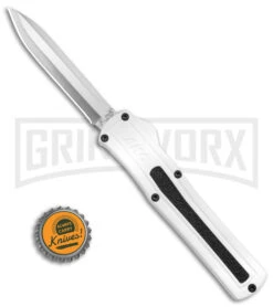 AKC F-20 White D/A OTF Automatic Knife - Spear Point Satin Plain -Akc AKC F 20 D A Spear Point OTF AK White Aluminium 3in Satin BHQ 158200 td size large