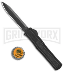 AKC F-20 Black D/A OTF Automatic Knife - Spear Point Black Plain -Akc AKC F 20 DA Dagger OTF Auto Black Black BHQ 140839 jr bottlecap large
