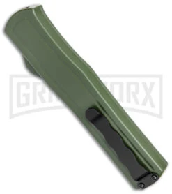AKC F-20 OD Green Aluminum D/A OTF Automatic Knife - Dagger Black Plain -Akc AKC F 20 DA Dagger OTF Auto OD Green Black BHQ 146285 jr side large