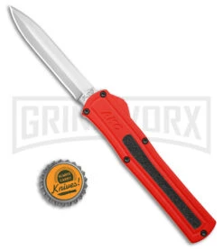 AKC F-20 Red Aluminum DBL Dagger OTF Automatic Knife - Satin Plain -Akc AKC F 20 DA Dagger OTF Auto Red Aluminum Satin BHQ 179208 jr bottlecap large
