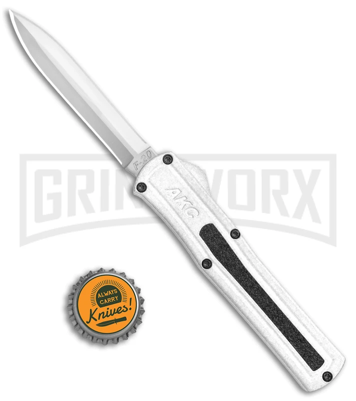 AKC F-20 White D/A OTF Automatic Knife - Dagger Satin Plain 6 AKC F-20 White D/A OTF Automatic Knife - Dagger Satin Plain - Image 4