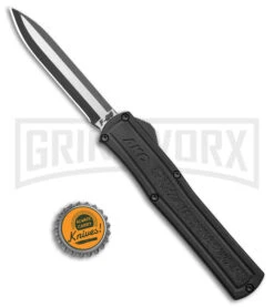 AKC F-20 D/A Black Aluminum OTF Automatic Knife - Two Tone Plain -Akc AKC F 20 DA OTF Auto Black Aluminum TT BHQ 178591 jr bottlecap large