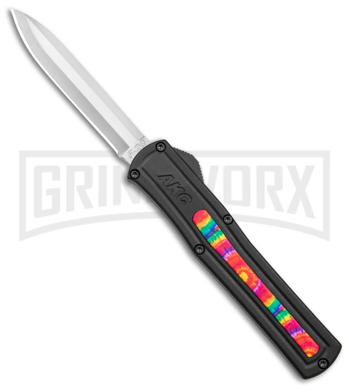 AKC F-20 Black W/ Tie Dye Inlay D/A OTF Automatic Knife - Satin Plain 3 AKC F-20 Black W/ Tie Dye Inlay D/A OTF Automatic Knife - Satin Plain