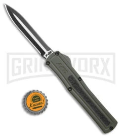 AKC F-20 OD Green Aluminum Dagger OTF Automatic Knife - 2-Tone Black Plain -Akc AKC F 20 Dagger OTF Auto OD Green Aluminum TT Black BHQ 179398 jr bottlecap large