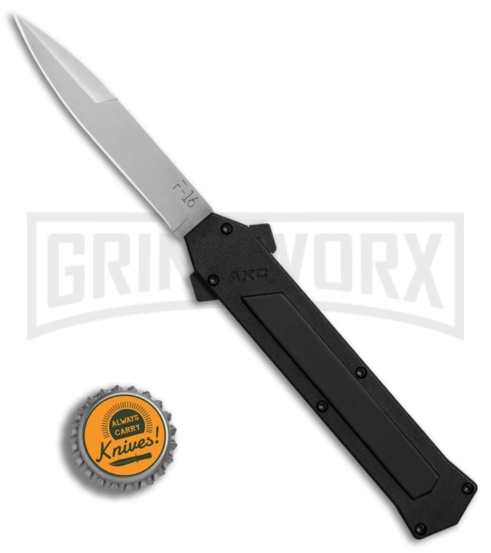 AKC F-16 Black Inlay D/A OTF Automatic Knife - Bayo Satin Plain 6 AKC F-16 Black Inlay D/A OTF Automatic Knife - Bayo Satin Plain - Image 4