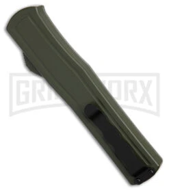 AKC F-20 D/A OTF OD Green Aluminum Automatic Knife - Satin Plain -Akc AKC F20 DA OTF AK Dagger OD Green Alum 3in Satin BHQ 178613 td side large