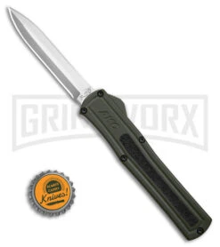 AKC F-20 D/A OTF OD Green Aluminum Automatic Knife - Satin Plain -Akc AKC F20 DA OTF AK Dagger OD Green Alum 3in Satin BHQ 178613 td size large