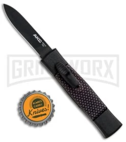 AKC Minion Concord Black/Sim Carbon Fiber OTF Automatic Knife - Black Flat -Akc AKC Minion Concord Black Slim CF OTF Auto Black Flat GX 33107 jr bottlecap large