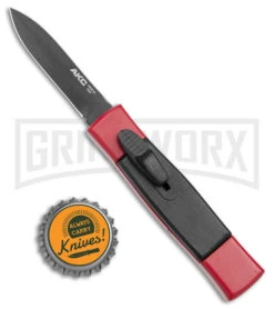 AKC Minion Concord Red/Black OTF Automatic Knife - Black Plain -Akc AKC Minion Concord OTF Auto Red Black Black BHQ 24199 jr bottlecap large