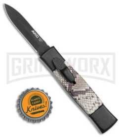 AKC Minion Concord Snake Skin OTF Automatic Knife - Dagger Black Plain -Akc AKC Minion Concord OTF Auto Snake Skin Black Dagger BHQ 173568 jr bottlecap large