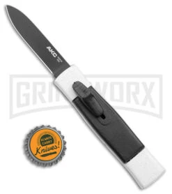 AKC Minion Concord White/Black OTF Automatic Knife - Flat Grind Black Plain -Akc AKC Minion Concord White Black OTF Auto Flat Grind Black Plain GX 14514 jr bottlecap large