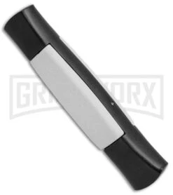 AKC 077 Concord Black/White OTF Automatic Knife - Flat Satin Plain -Akc AKC OTF Concord 077 Black White Flat BHQ 52354 jr side large