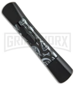 AKC Concord Route 66 Skull OTF Automatic Knife - Flat Grind Black Plain -Akc AKC concord route 66 skull flat grind black plain BP 19004 er side large