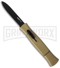AKC 077 Concord Desert Tan OTF Automatic Knife - Black Plain